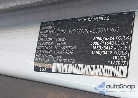 2018 Mercedes-Benz Metris from USA, damaged, VIN WD3PG2EA5J3388909